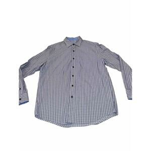 Tasso Elba Mens Medium Shirt Button Down Long Sleeve Stripes Blue Black